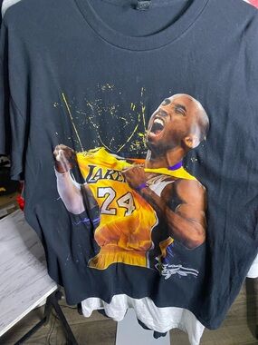 Men's Black Graphic Short Sleeve Tee with Yellow Lakers Number 24